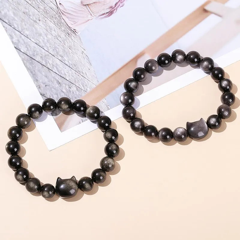 Chic Obsidian Cat Bracelet
