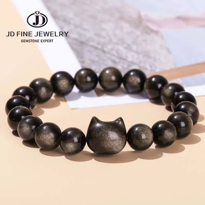 Chic Obsidian Cat Bracelet